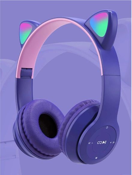 Audifonos Bluetooth Orejitas De Gato Morado 
-1