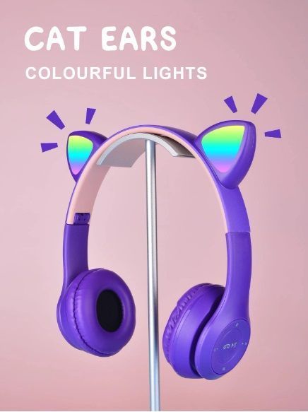Audifonos Bluetooth Orejitas De Gato Morado 
-2