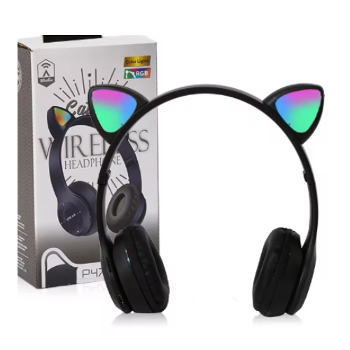 Audifonos Bluetooth Orejitas De Gato Negro
-1