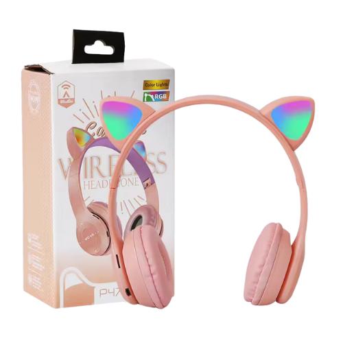 Audifonos Bluetooth Orejitas De Gato Rosado
-3