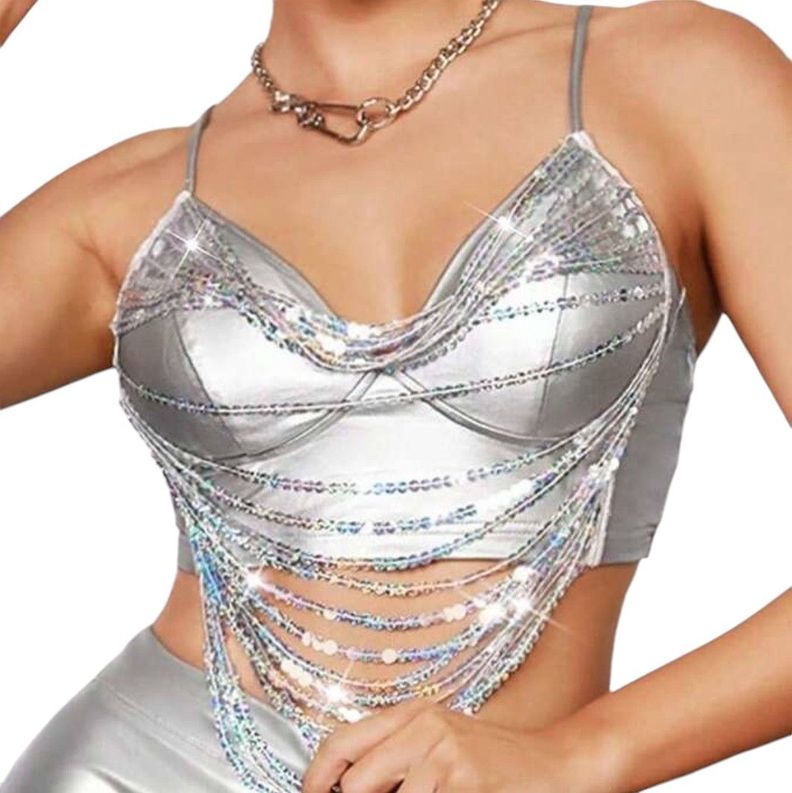 Crop Top Gris con Flecos-0