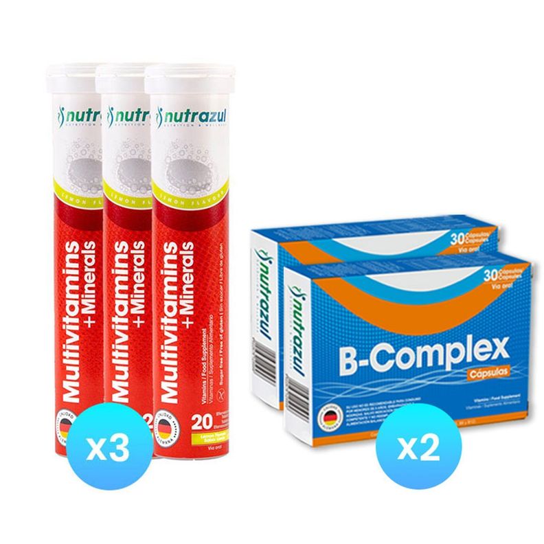 Multivitaminico (3) +Vitamina del Complejo B -B-Complex (2) -Pack 5 unidades. Naranjo Claro
