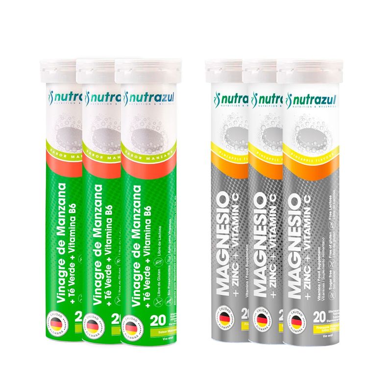 3 Vinagre de Manzana - Té Verde + 3 Magnesio - Zinc  - Pack 6 unidades.-0