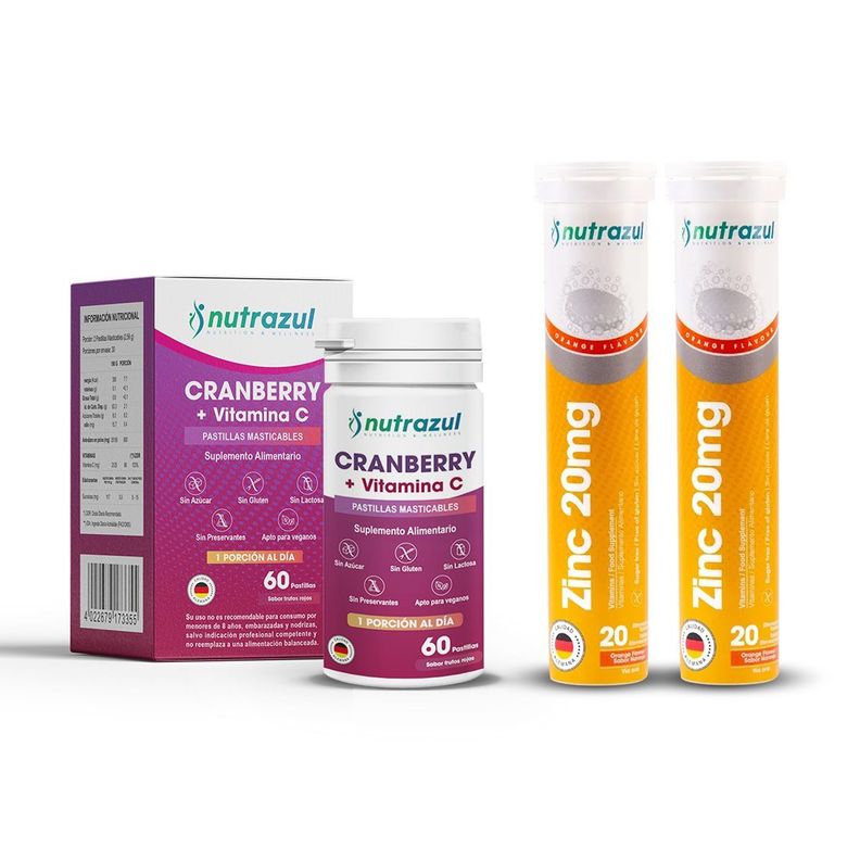 Cranberry Vitamina C + Zinc 20 Mg Nutrazul -Pack 3 Unidades Rojo