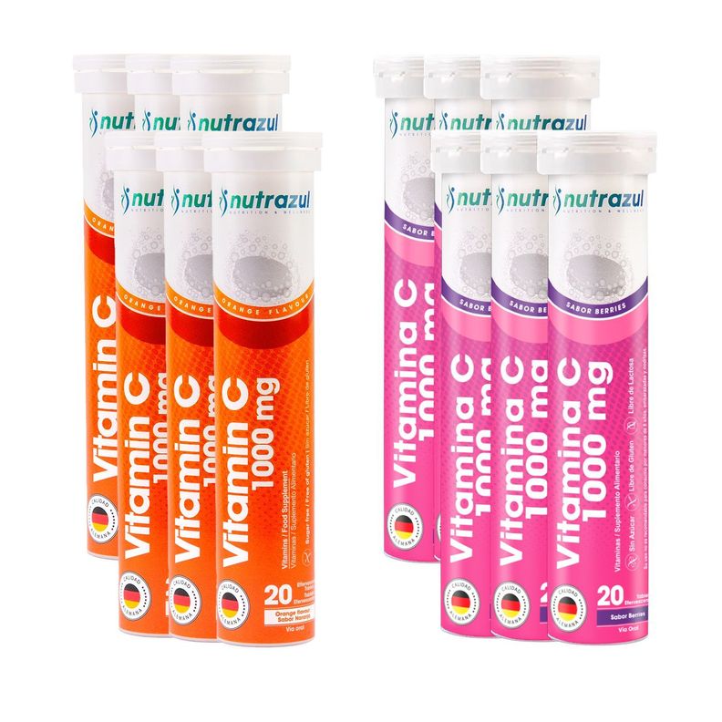 Vitamina C 1000 mg - Pack 12 unidades . Sabores Naranja y Berries.-0