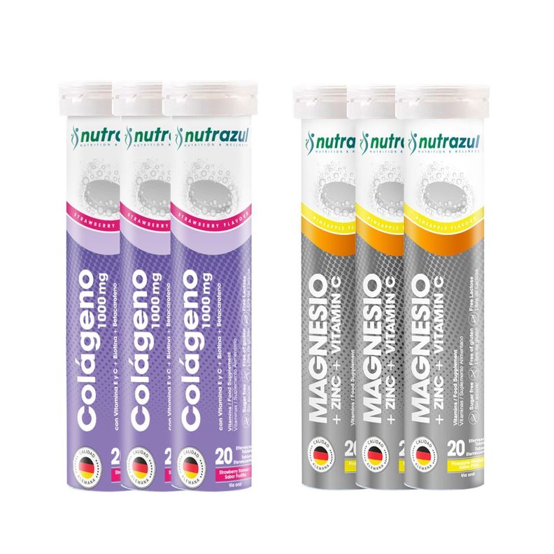 Colageno 1000 mg (3) + Magnesio 350 mg - Zinc -Vit C (3) - Pack 6 u. Diseno 9