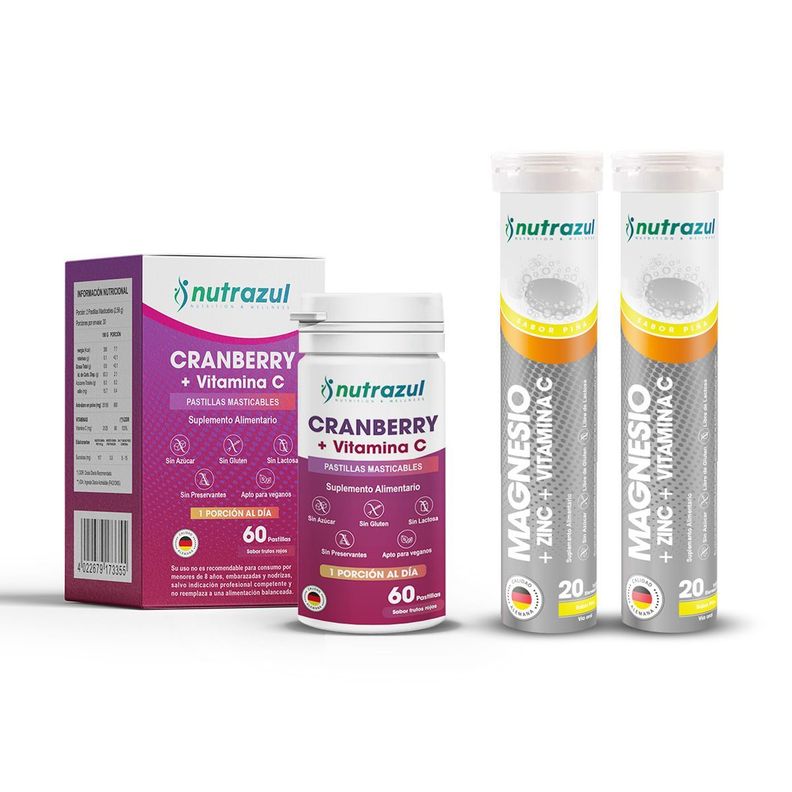 Cranberry -Vitamina C + Magnesio zinc Nutrazul -Pack 3 Unidades