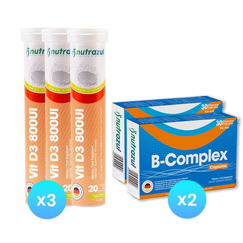 Vitamina D3 -800 UI (3) + Complejo B- B-Complex ( 2) -Pack 5 Unidades.-0