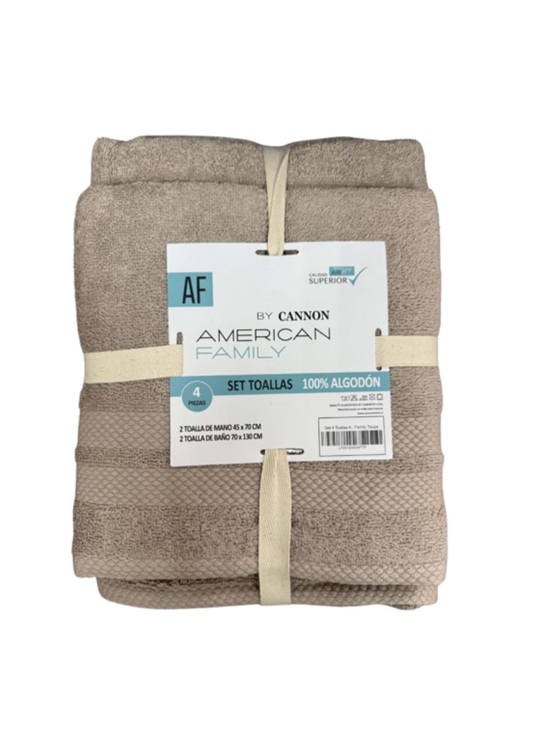 Juego De 4 Toallas Af Cannon De 400gr 2 De Baño + 2 De Mano. Taupe -0