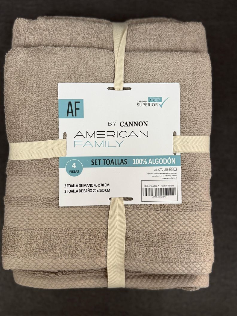 Juego De 4 Toallas Af Cannon De 400gr 2 De Baño + 2 De Mano. Taupe -1