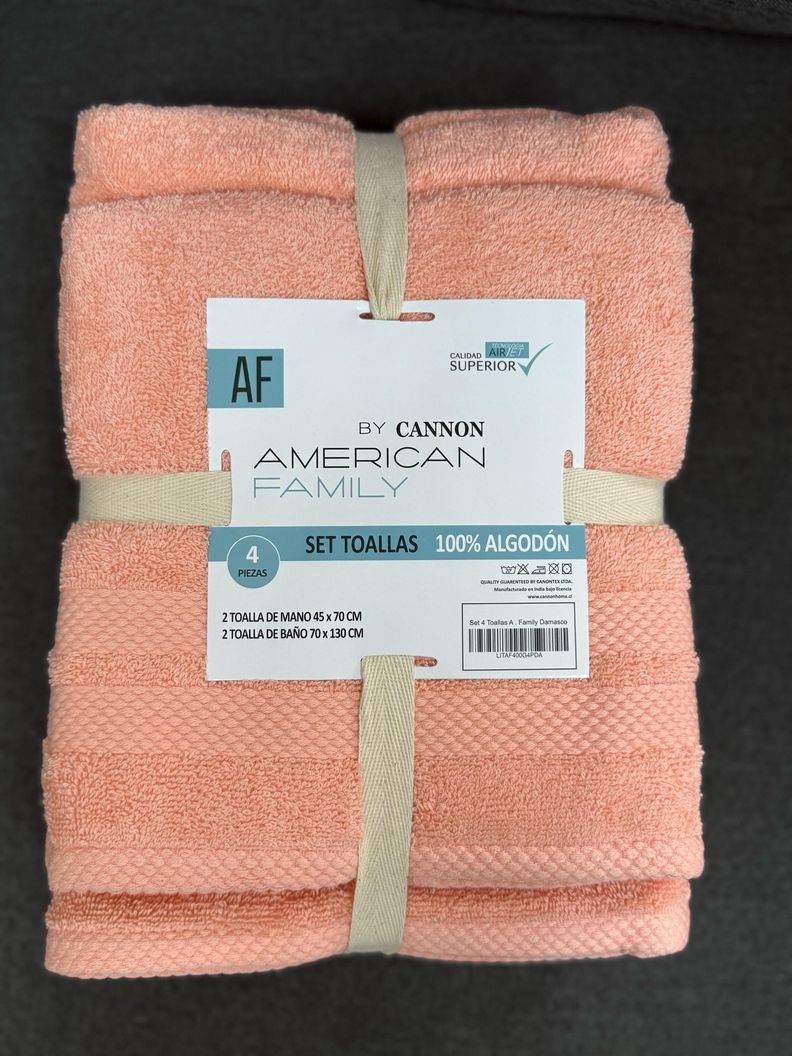 Juego De 4 Toallas Af Cannon De 400gr 2 De Baño + 2 De Mano. Damasco -1