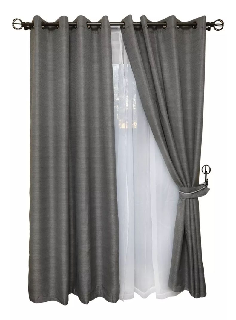 Cortinas Mónaco 140x220cm Set De 8 Piezas Marca Idetex Grafito-2