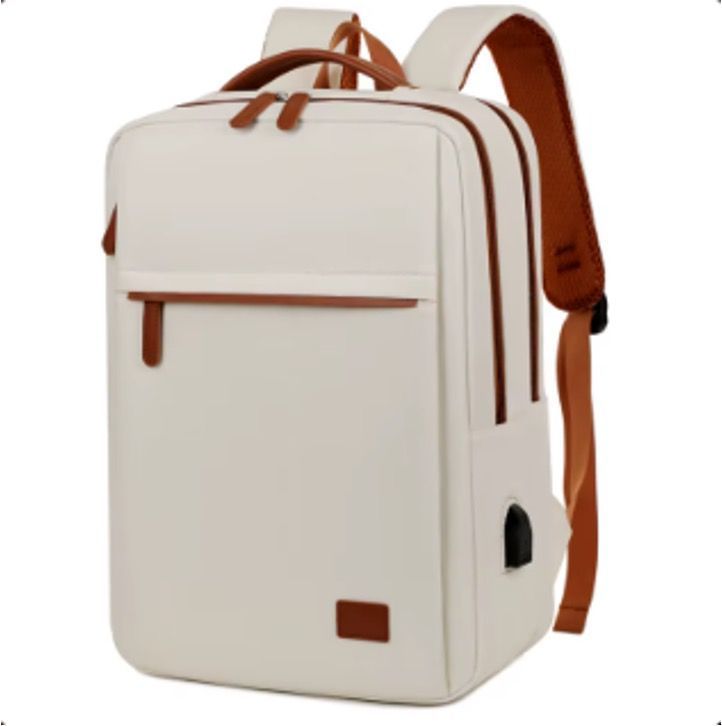 Mochila Laptop Mujer USB Viajes Beige