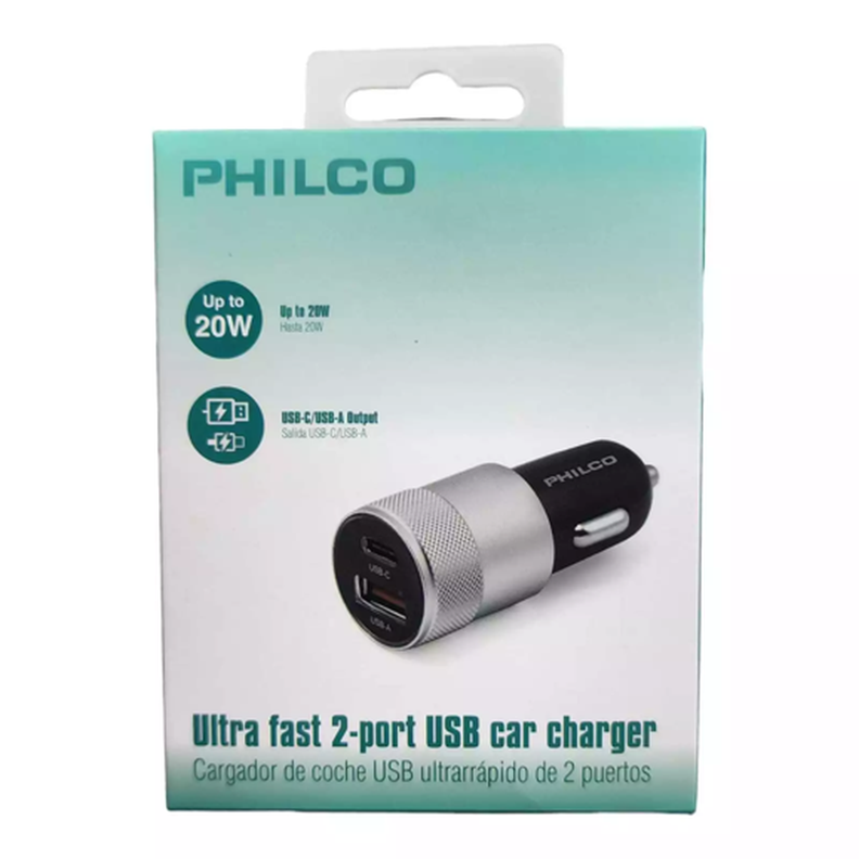 FLP2552S CARGADOR 12/24V USB/C 20W DOBLE PLATA PHILCO