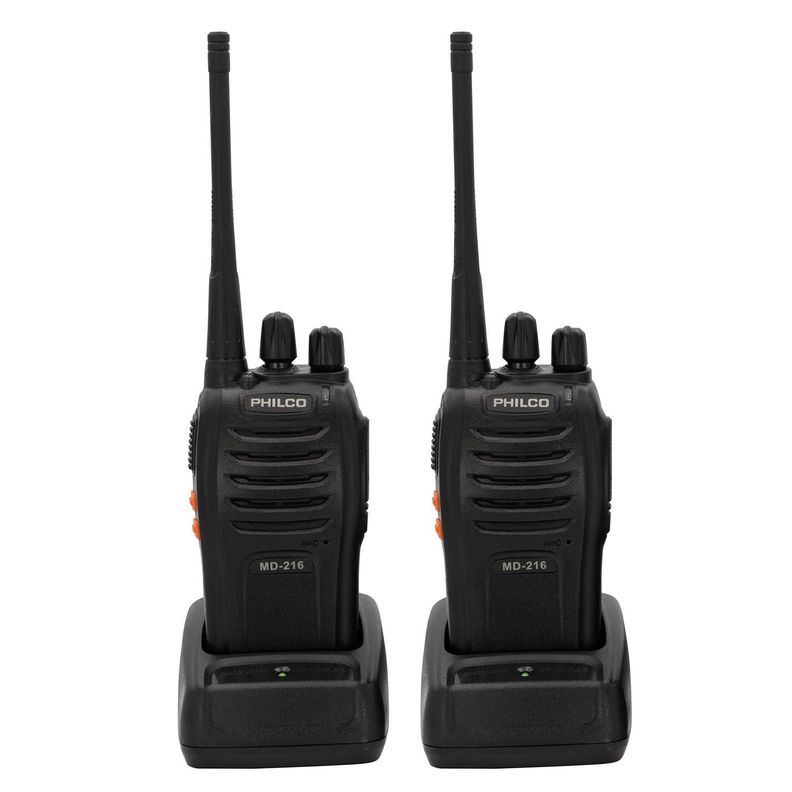 KIT PAR RADIOTRANSMISORES PORTATIL INCLUYE MANOS LIBRES WALKIE TALKIE 16KILOMETROS PHILCO-0