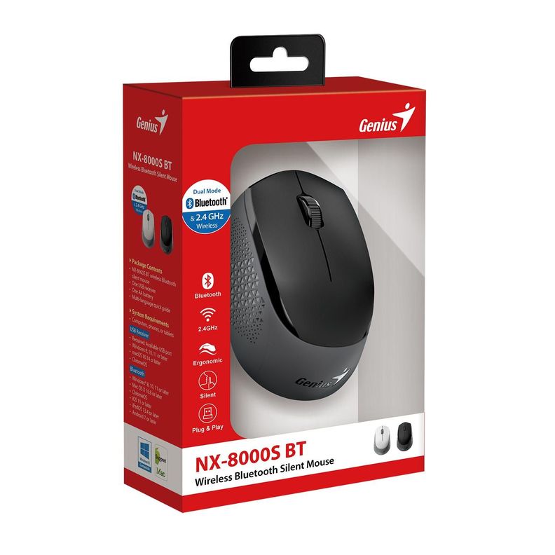 MOUSE BLUETOOTH Y 2.4 GHz NX-8000 NEGRO SILENCIOSO GENIUS-0