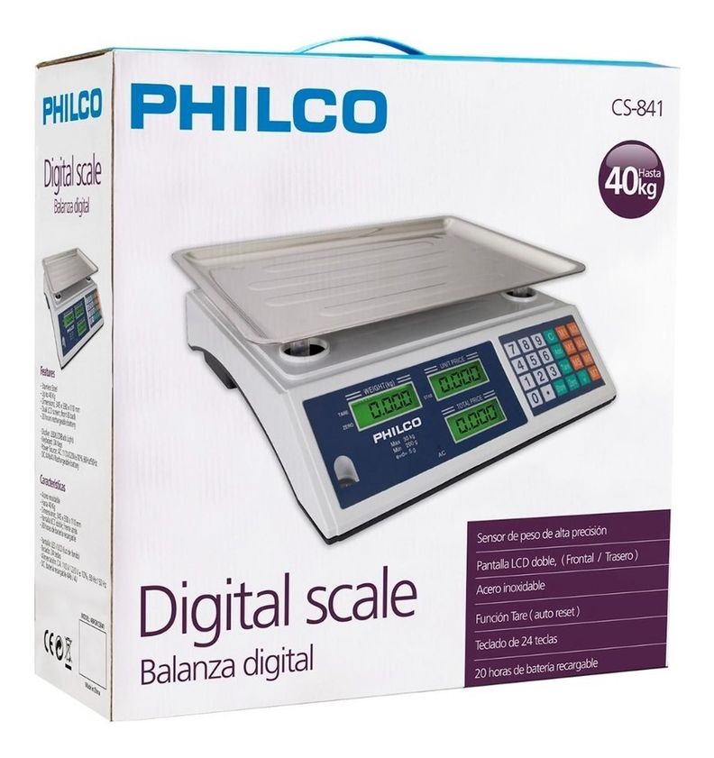 BALANZA DIGITAL 40 KILOS ACERO INOXIDABLE PHILCO-2