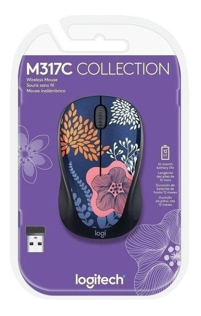 Mouse Logitech Inalambrico M317 Blue Floral-4