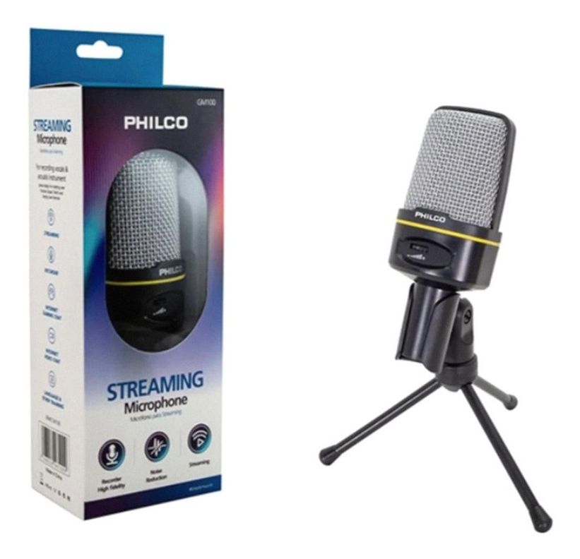 MICROFONO CONDENSADOR GAMER/STREAMER C/TRIPODE PHILCO-0
