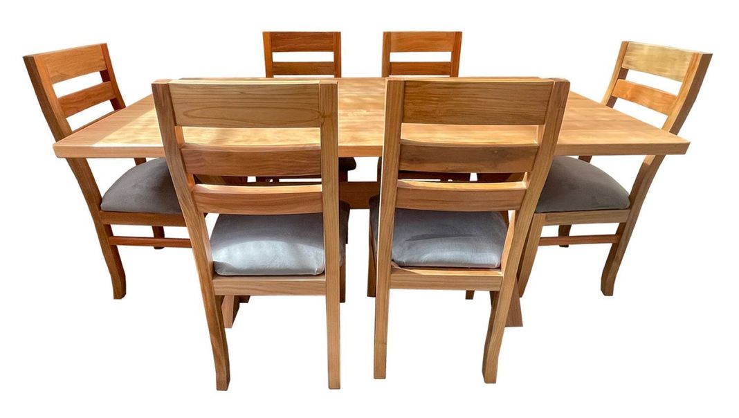 comedor 6 Sillas Cruz 100x180 koke tapiz Gris Cafe Claro