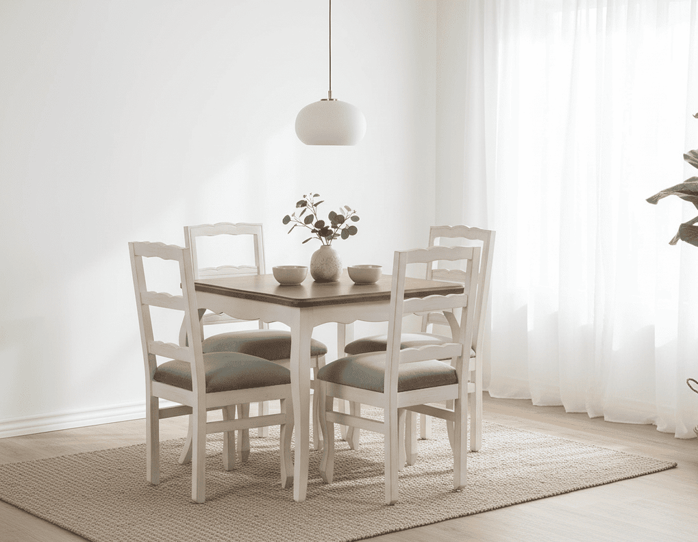 Comedor 4 Sillas Normando 100x100  Blanco