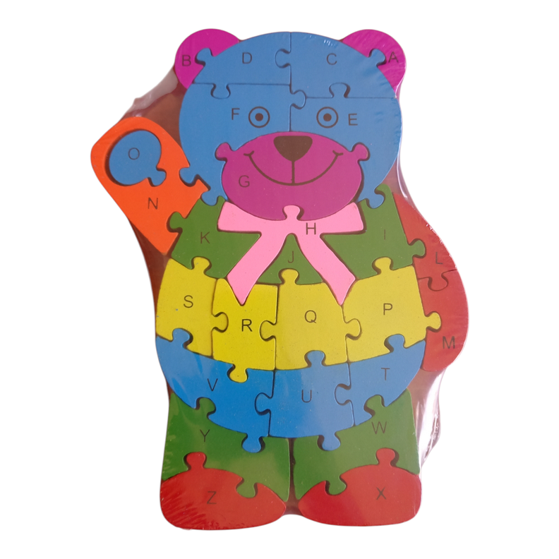 Rompecabezas Alfanumérico De Madera Diseño Oso - 26 X 16 Cm-0