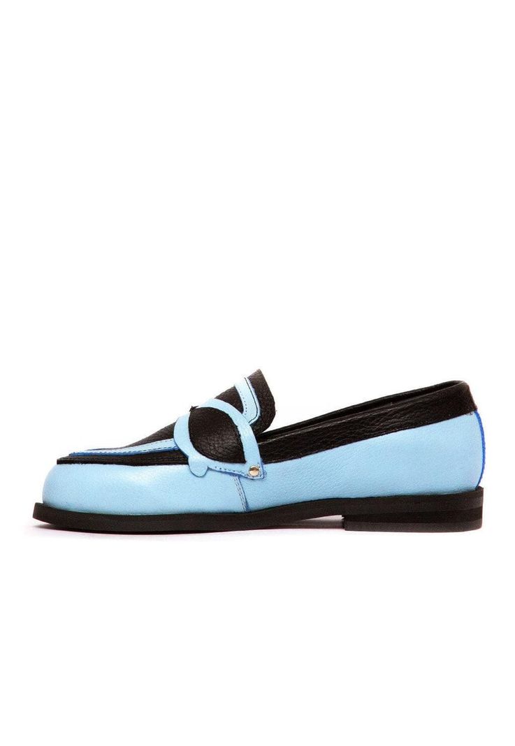 Mocasin Mujer De Cuero Kitty C2 Negro Celeste-3