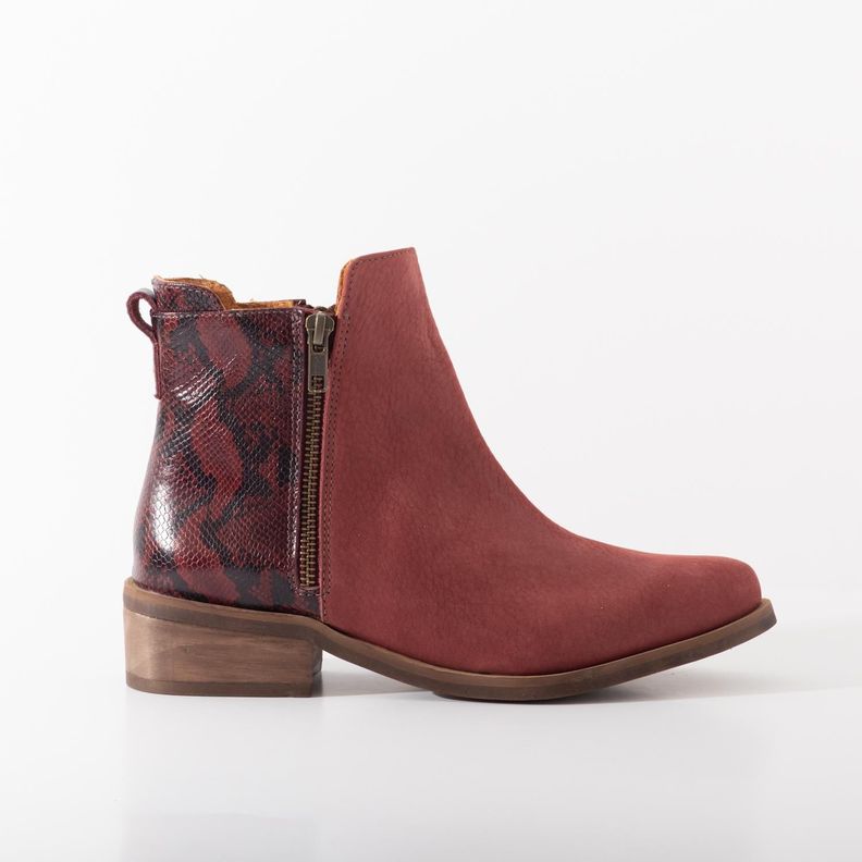 Botin Cuero Mujer Lena Burdeo Rojo 35