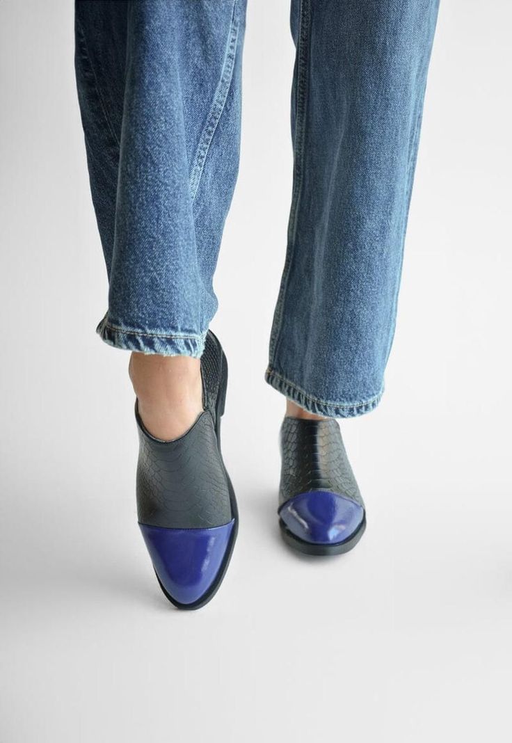 Zapato Mujer De Cuero Homero C29 Negro Azul-6