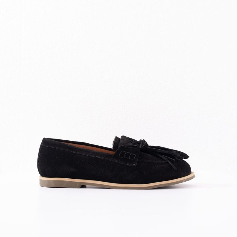 Mocasin Cuero Mujer Flora Negro