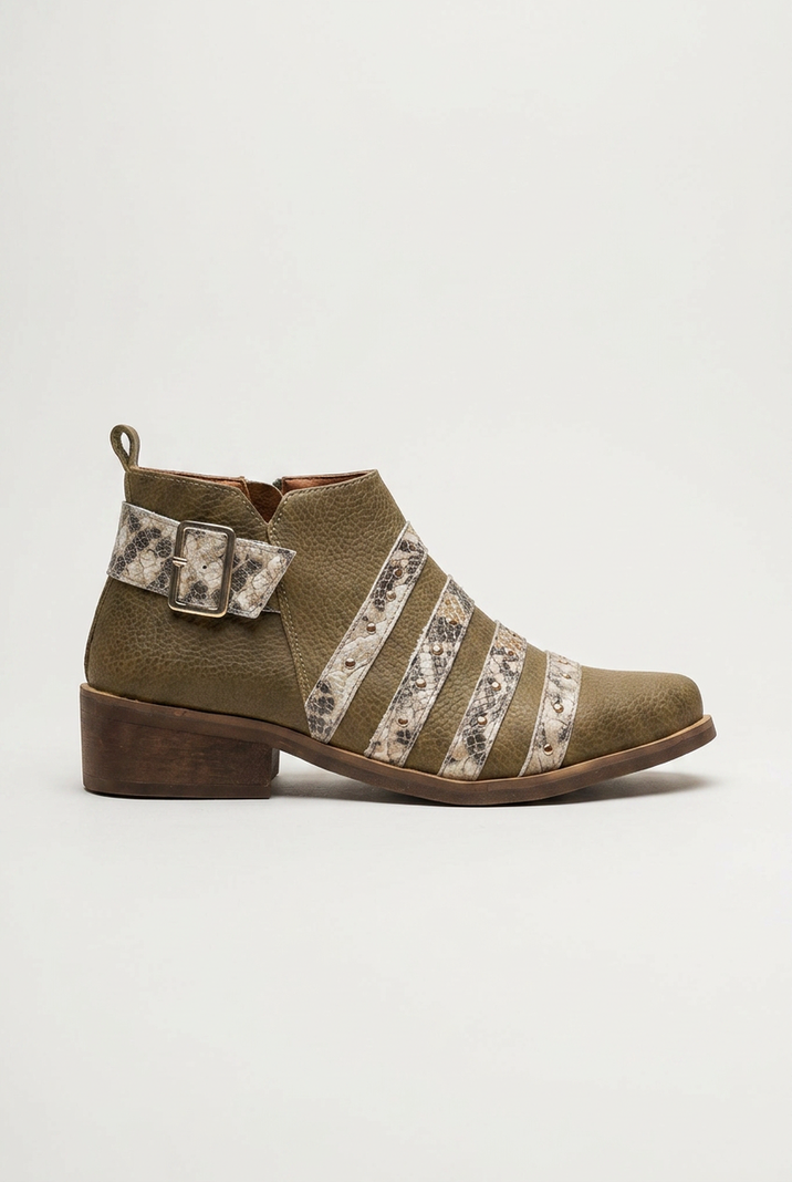 Botin Cuero Mujer Pardillo Verde Print