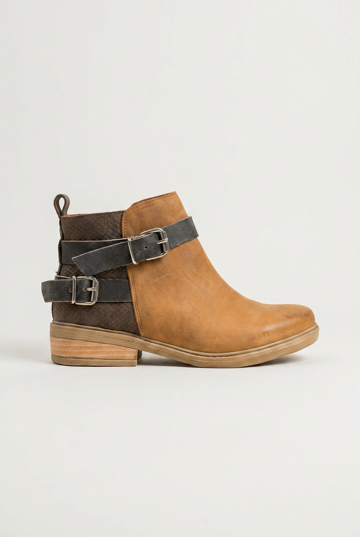 Botin Cuero Mujer Laura Camel Taupe