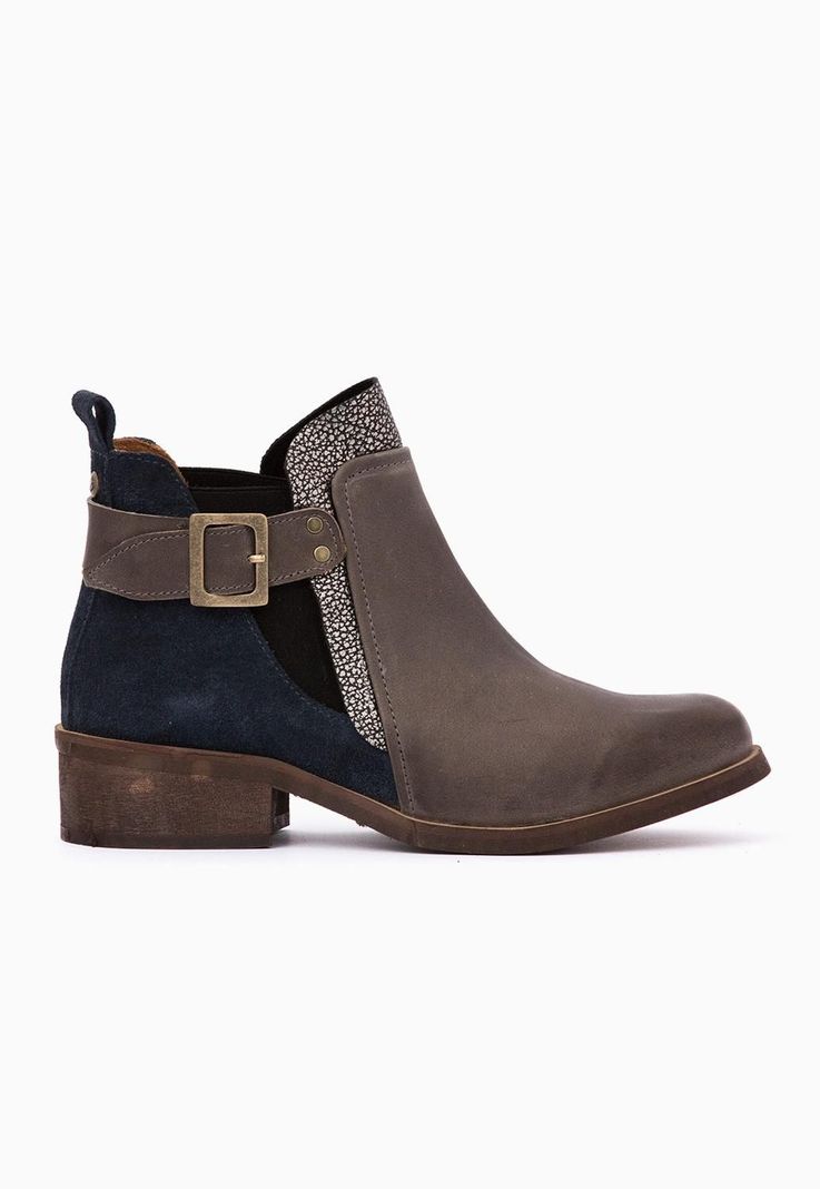 Botin Cuero Mujer Angu Gris Azul 35