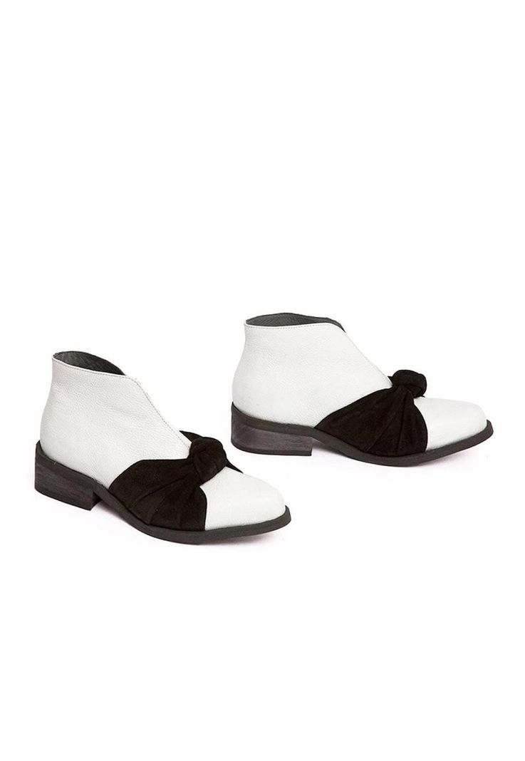 Botin Mujer De Cuero Florence C4 Blanco Negro-5