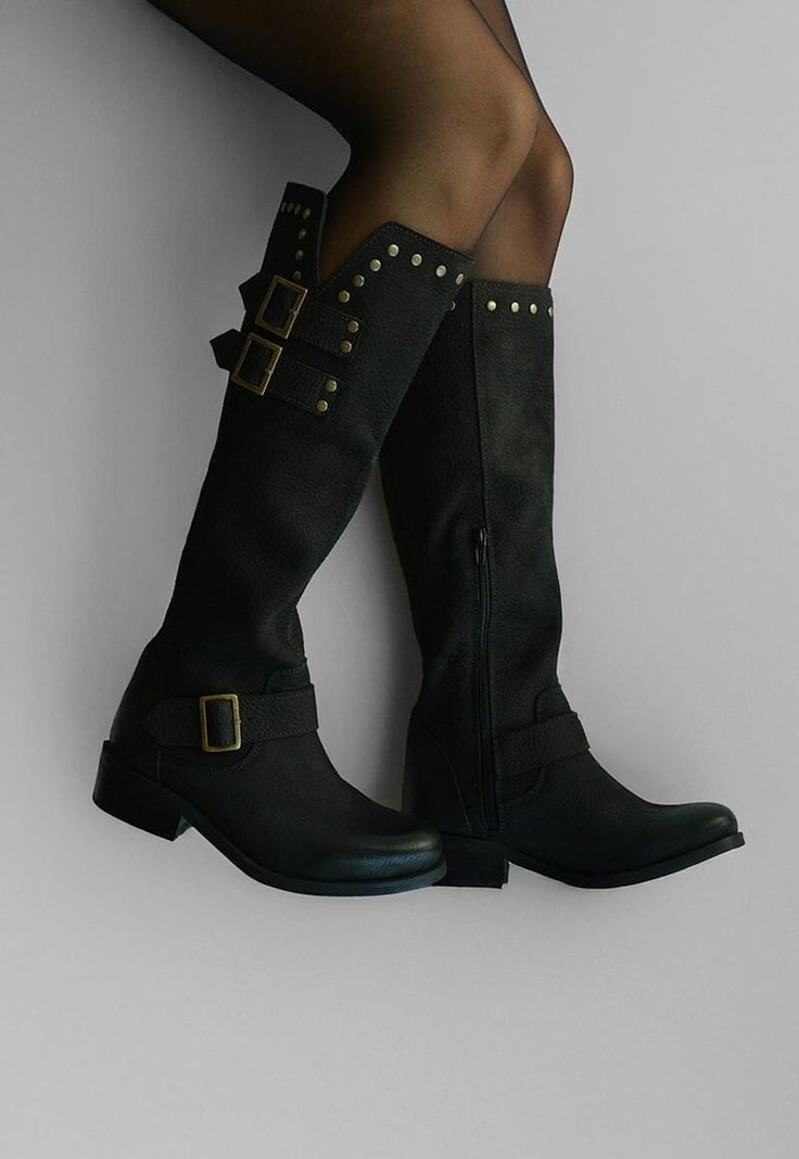 Bota Mujer De Cuero Carpintero Negro C19-4
