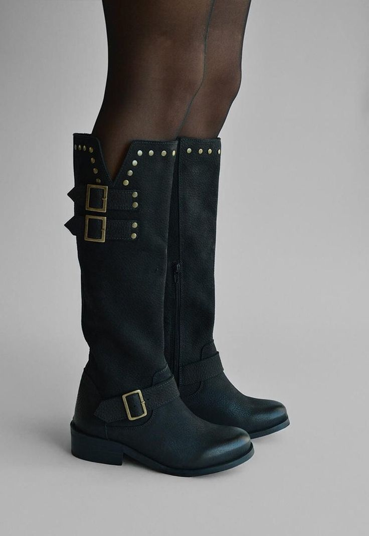 Bota Mujer De Cuero Carpintero Negro C19-5