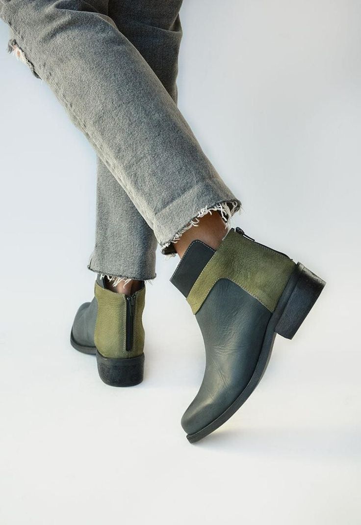 Botin Mujer De Cuero Antonieta C1 Negro Verde-6