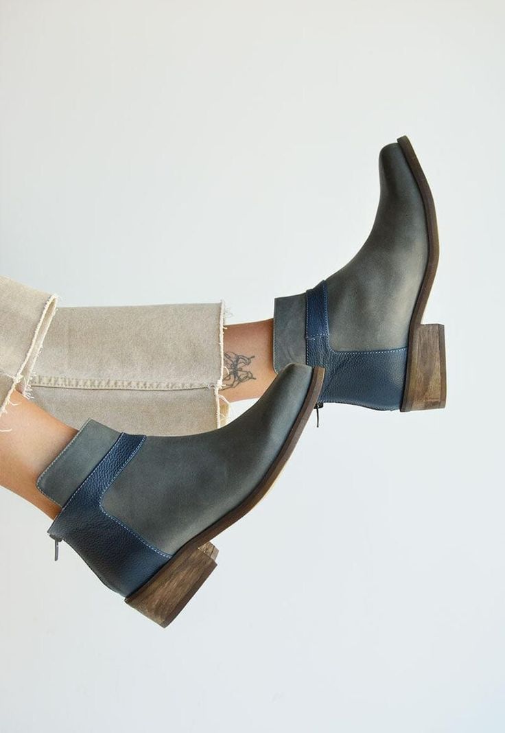 Botin Mujer De Cuero Antonieta C2 Gris Azul-5