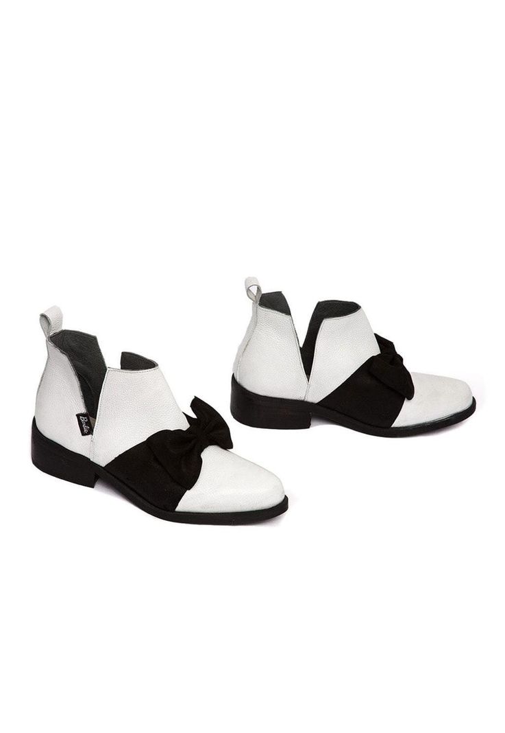 Botin Mujer De Cuero Mollie C1 Negro Blanco-5