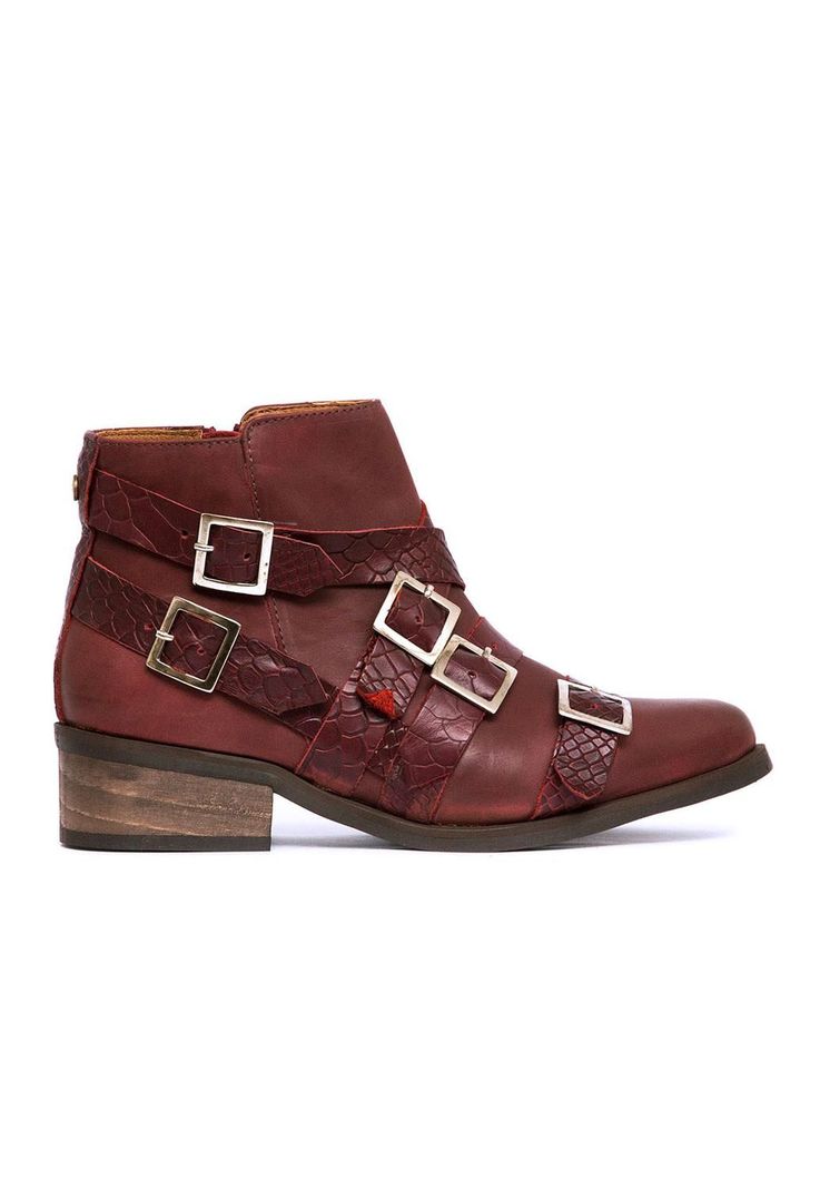 Botin Mujer De Cuero Zaha C3 Burdeo -0