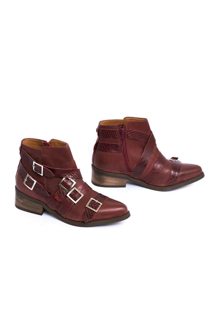 Botin Mujer De Cuero Zaha C3 Burdeo -5