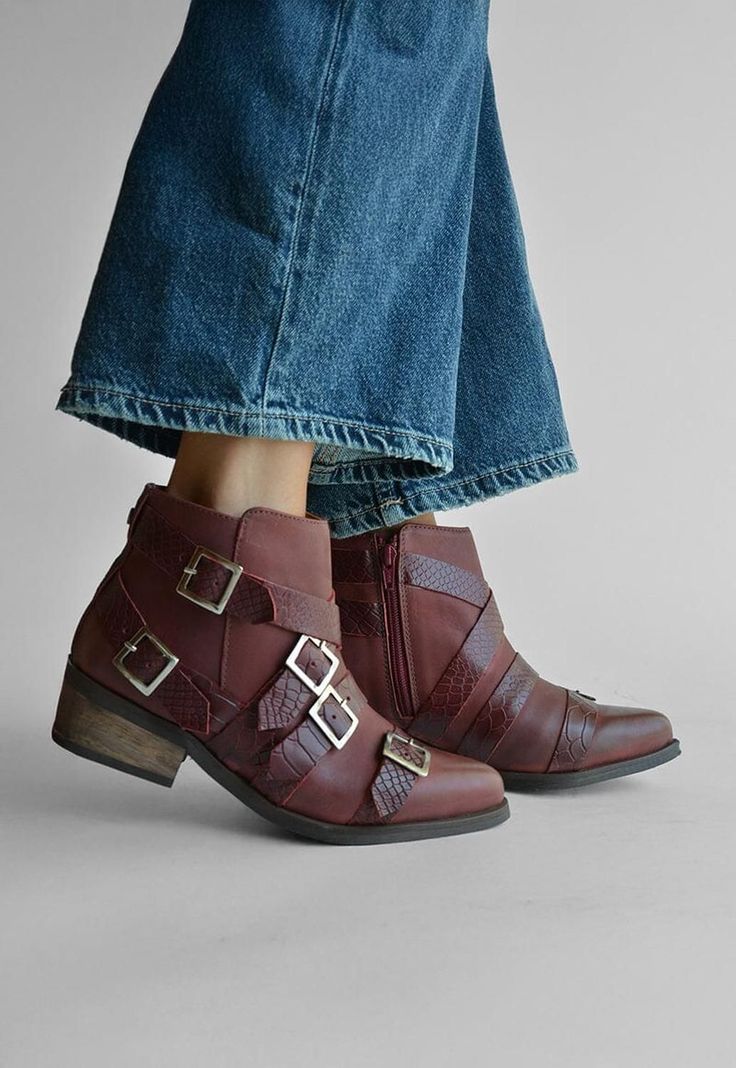 Botin Mujer De Cuero Zaha C3 Burdeo -6