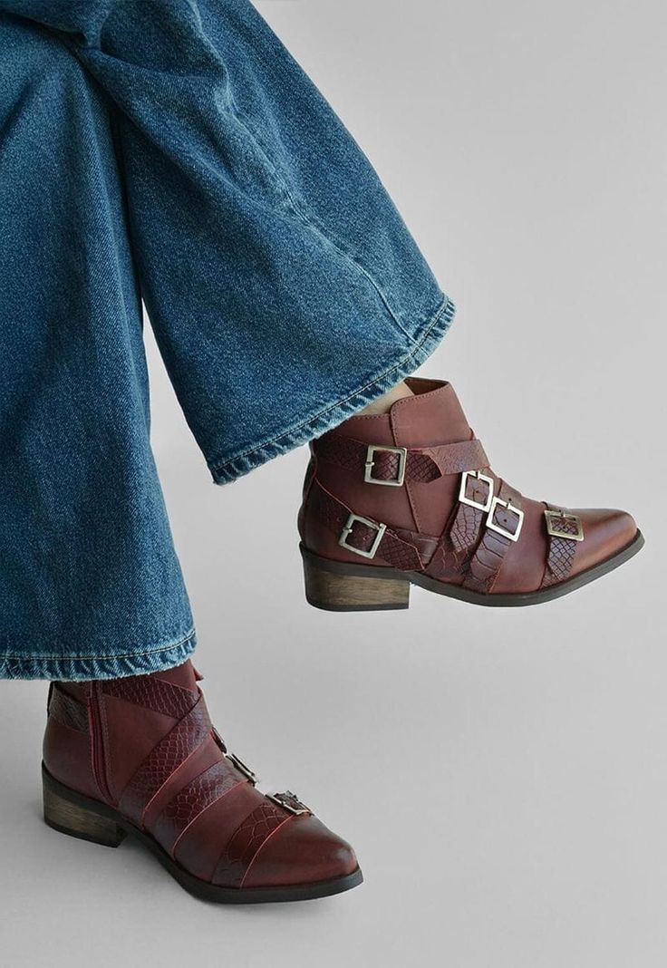 Botin Mujer De Cuero Zaha C3 Burdeo -7