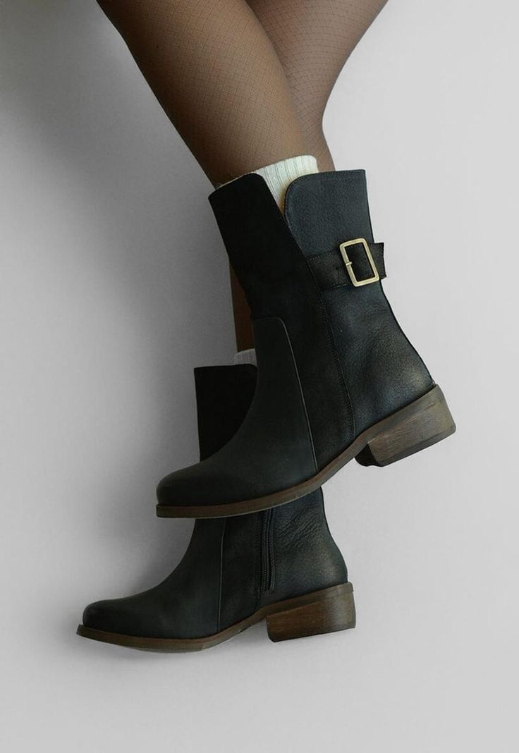 Bota Mujer De Cuero Maya Negro C1-5