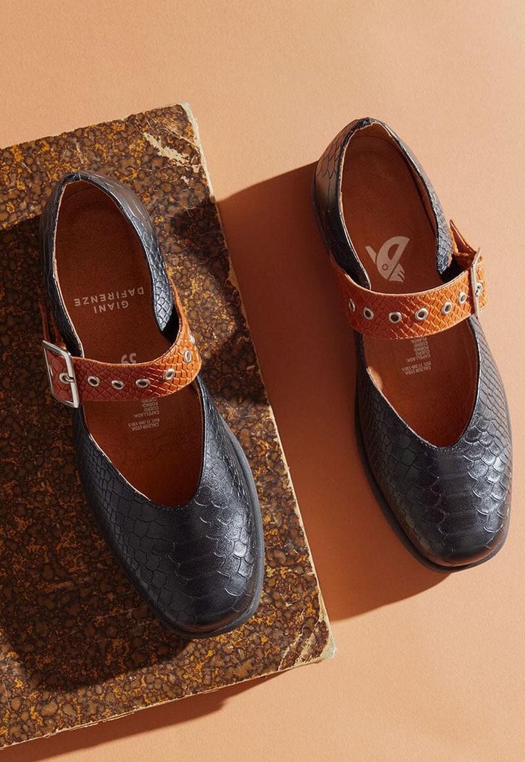 Zapato Mujer De Cuero Malala Negro Naranjo C2