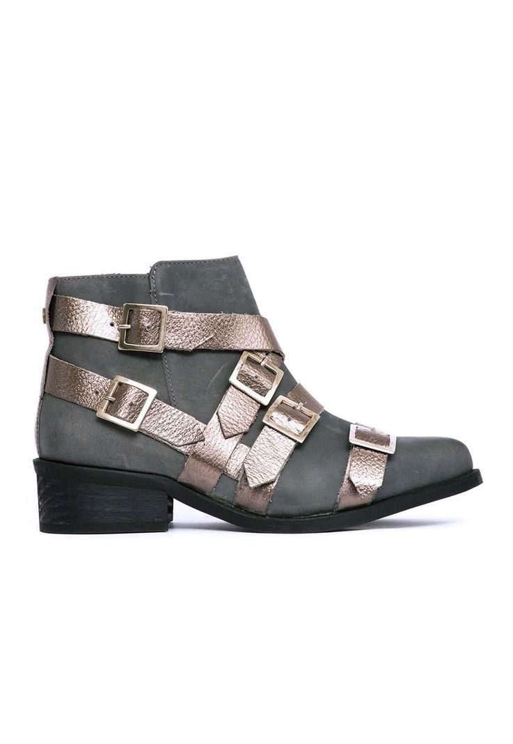 Botin Mujer De Cuero Zaha C2 Gris -0