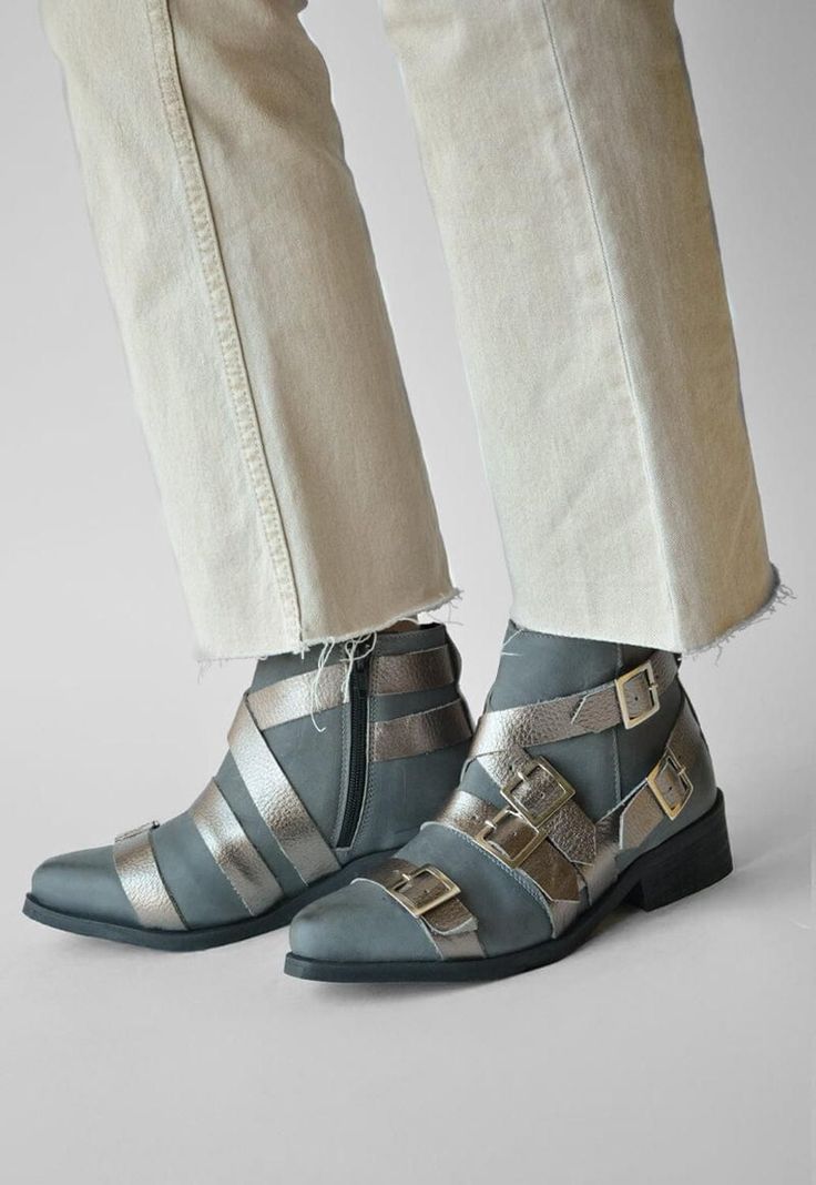 Botin Mujer De Cuero Zaha C2 Gris -1