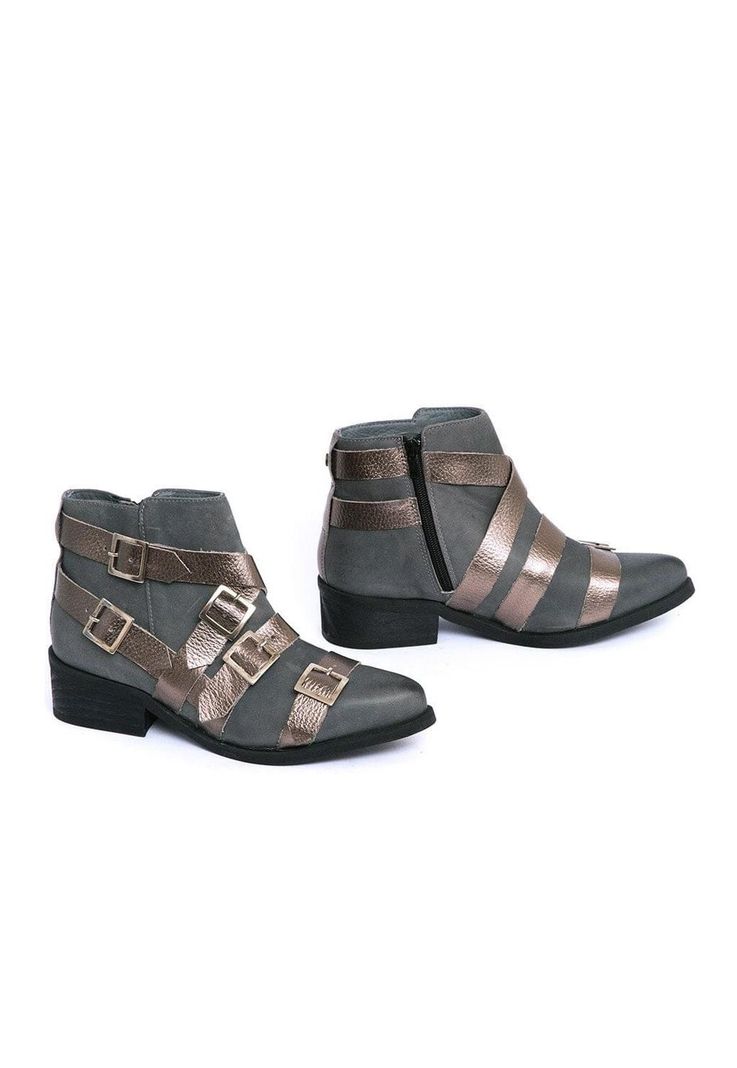 Botin Mujer De Cuero Zaha C2 Gris -5
