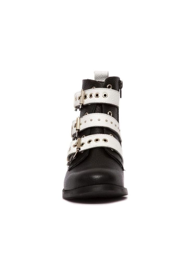 Botin Mujer De Cuero Penny C1 Negro Blanco-2