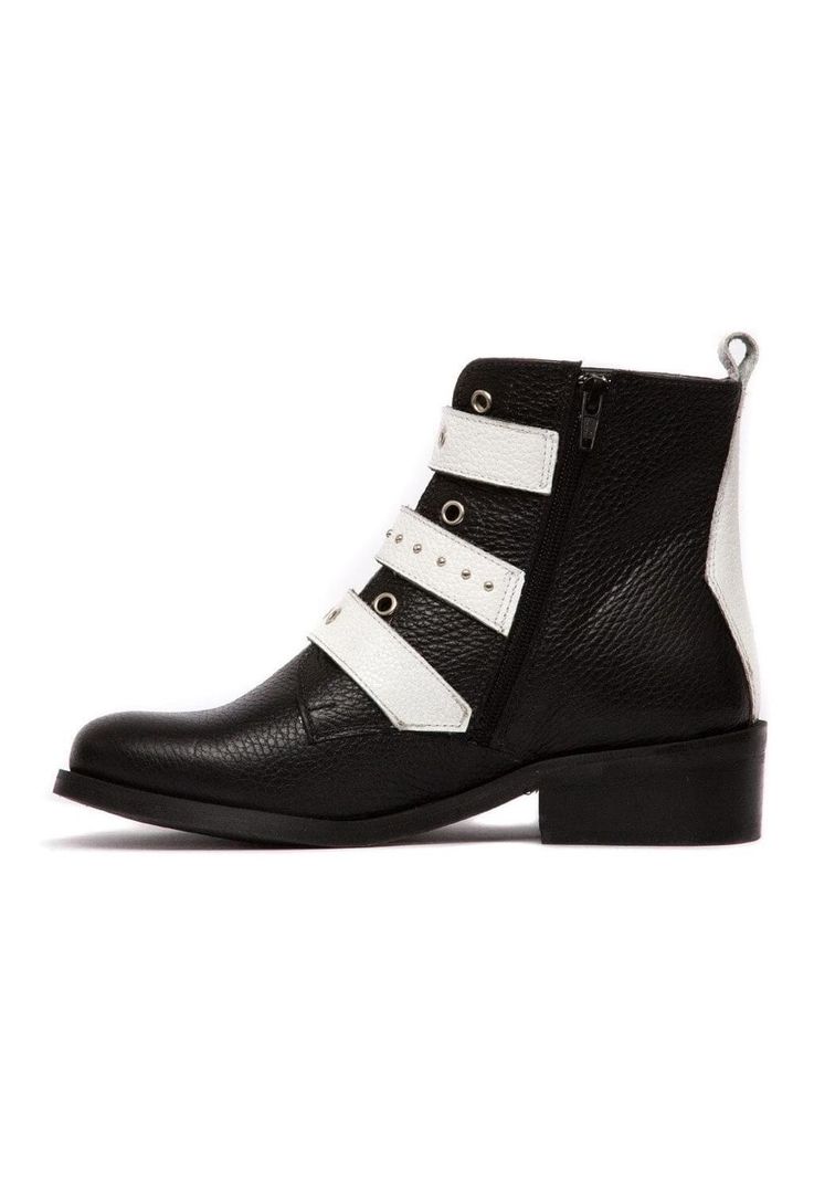 Botin Mujer De Cuero Penny C1 Negro Blanco-3